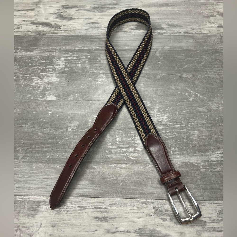 Brighton Navy, Tan & Red Stripe Elastic Belt 34